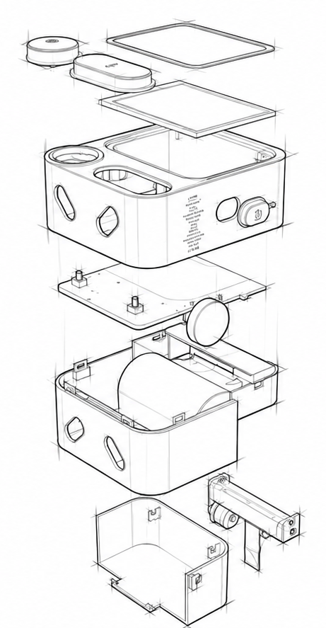 Exploded-view sketch showing Lovink enclosure parts and assembly structure